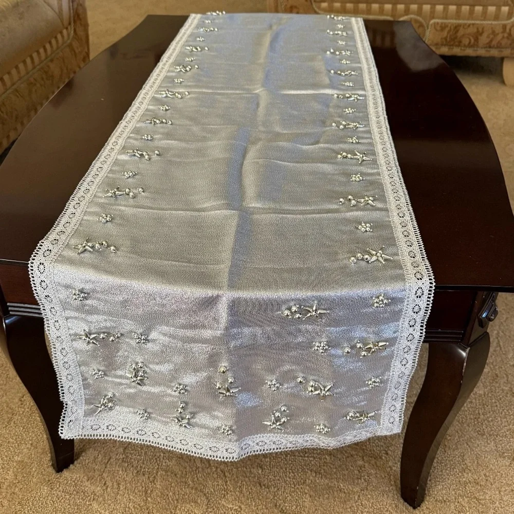 Table Runner Handmade silver table runner floral table runner Home decor